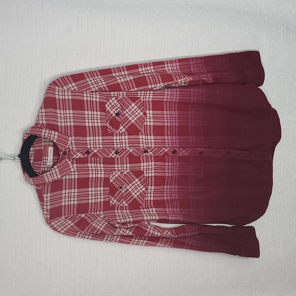 Volcom Long Sleeve Button-Down Flannel Plaid Red Collar Size Small